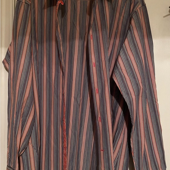 Coton Doux styled in France men’s fitted blue and orange striped‎ shirt - Picture 5 of 10